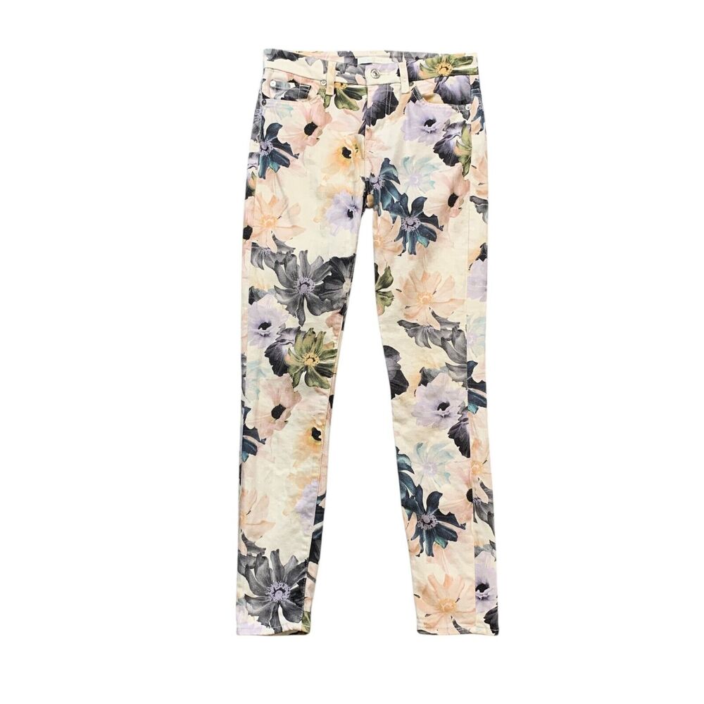 7 For All Mankind Pants Womens 25 Multi Floral Starlight Ankle Skinny Jeans